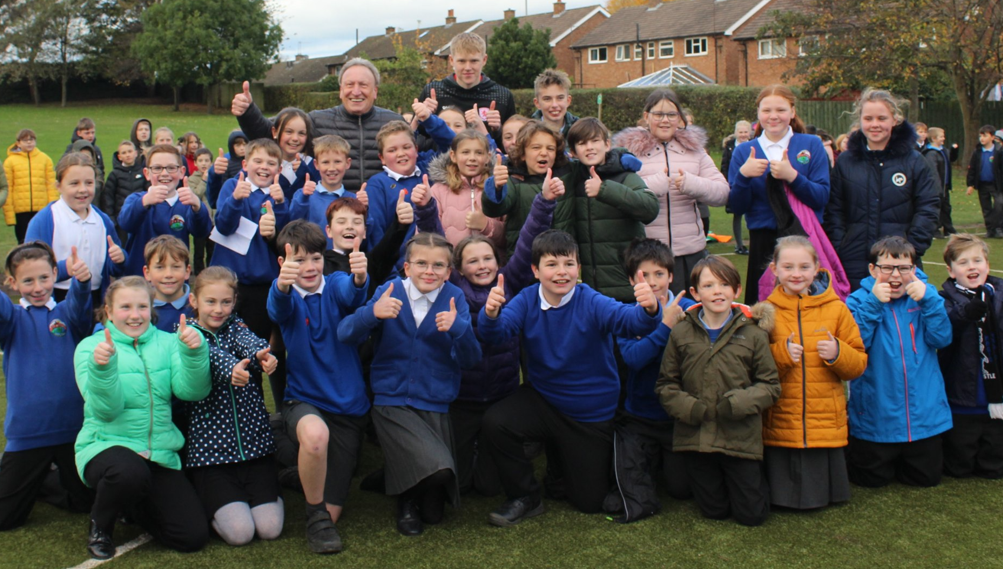 Bedale Primary School Students with Josh Coburn and Neil Warnock